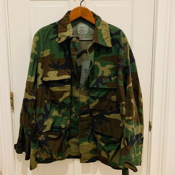 Vintage US Army Combat Woodland Camo Field Jacket Shirt Hot Weather Coat XL - Picture 1 of 6
